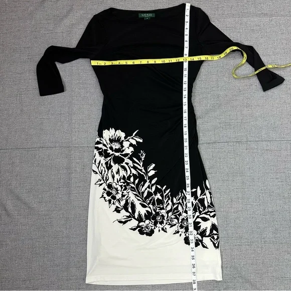 Lauren Ralph Lauren Black and White Side Ruched Dress Women's Size 4P - Picture 13 of 14